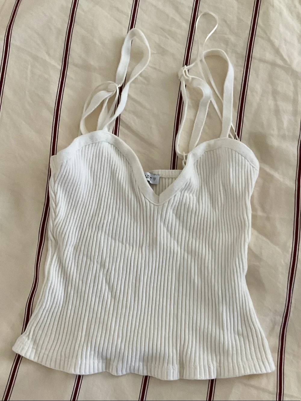 Zara White Ribbed Tie-Shoulder Camisole